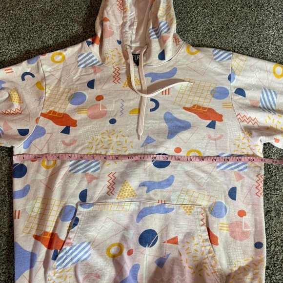 super massive Pastel Pink Geometric Patterned Hoodie Pullover Sweatshirt, Casual - Picture 7 of 9